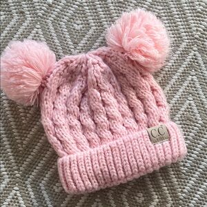 C.C Kids Light Pink Knit Hat with Pom-Poms